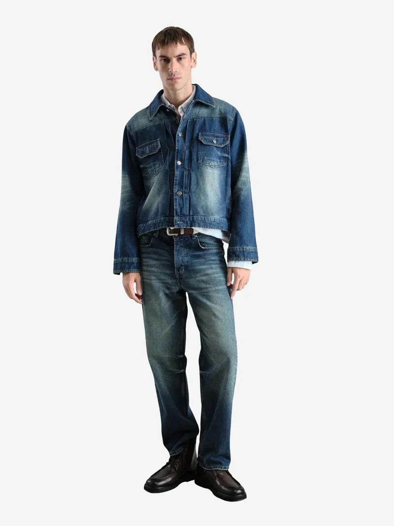 Giesto Maya Blue GIESTO Denim Buttoned Jacket with Pocket for Men | Best Price UAE